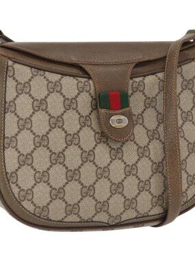 Authentic GUCCI GG Supreme Web Sherry Line Shoulder Bag PVC Beige 10 02 056